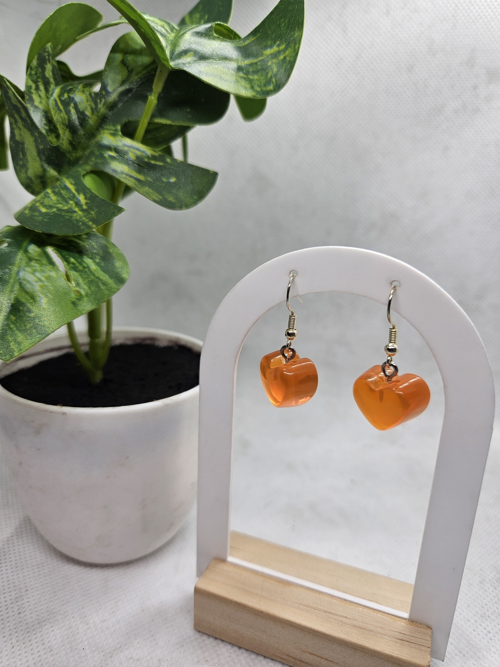 Orange Heart Drop Earrings - Women's Jewelry